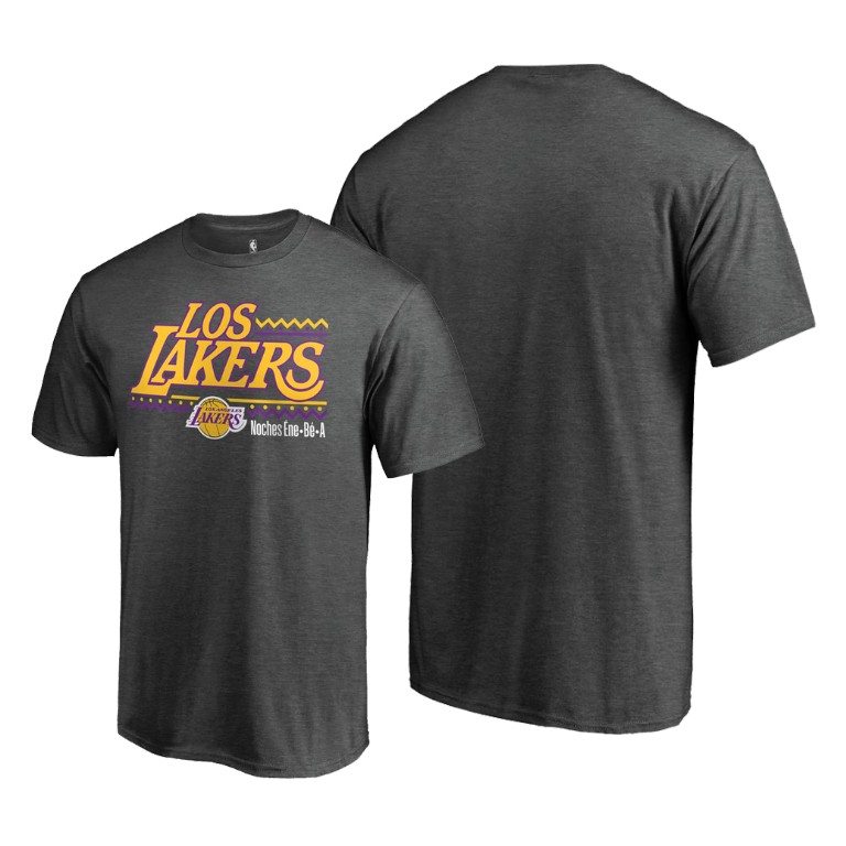 Men's Los Angeles Lakers NBA Wordmark Noche Latina Heather Gray Basketball T-Shirt XGL1483LV